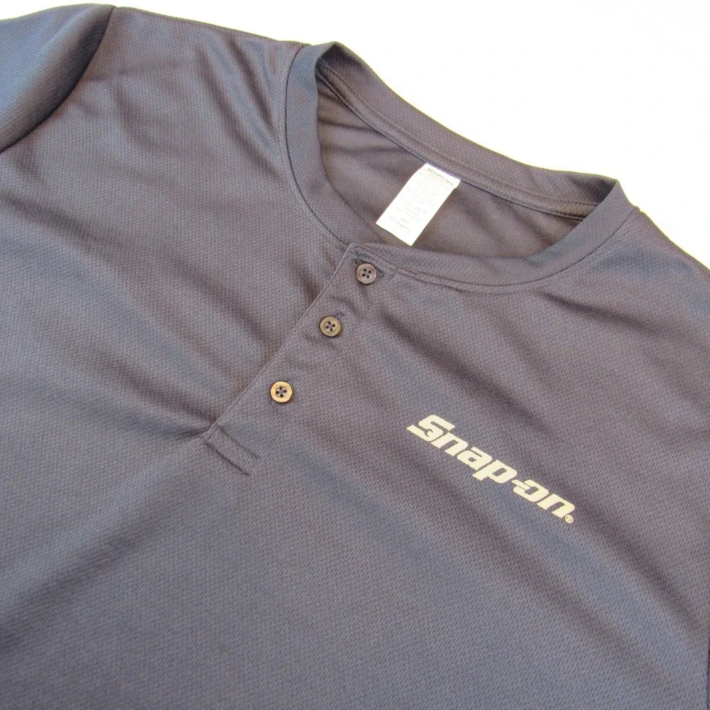 Snap-on Henley Shirt Mens XXL Blue Excellent Long Sleeve Mesh Performance Logo